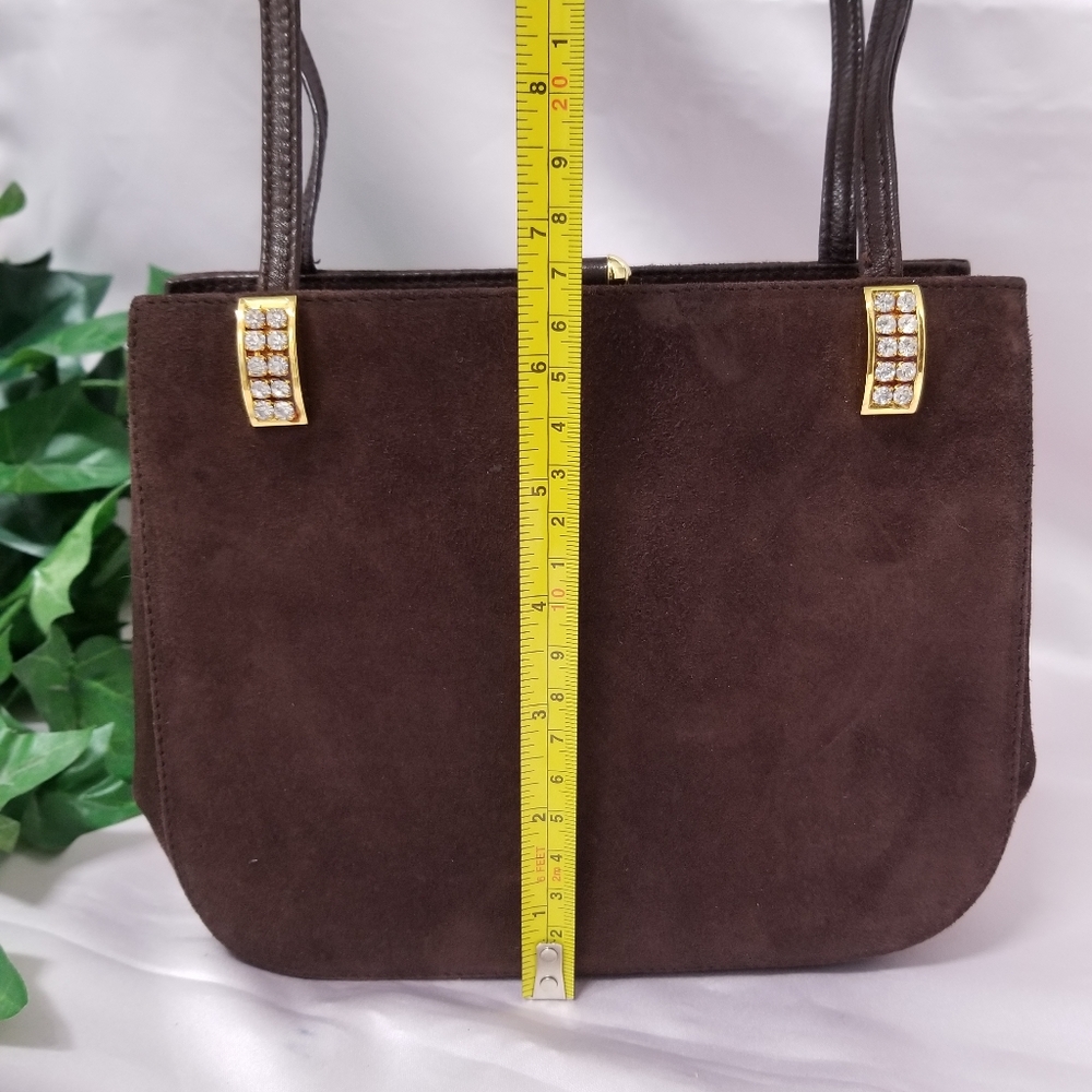 Henri Bendel RARE Vintage Brown Suede Swarovski Crystal Crossbody Made in Italy - Picture 13 of 15
